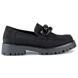Mocasini de dama de piele intoarsa neagra cu lant negru Mocasini de dama de piele intoarsa neagra cu lant negru