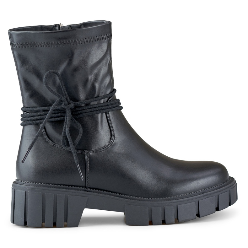 Botine de dama negre cu partea superioara flexibila din piele ecologica negru