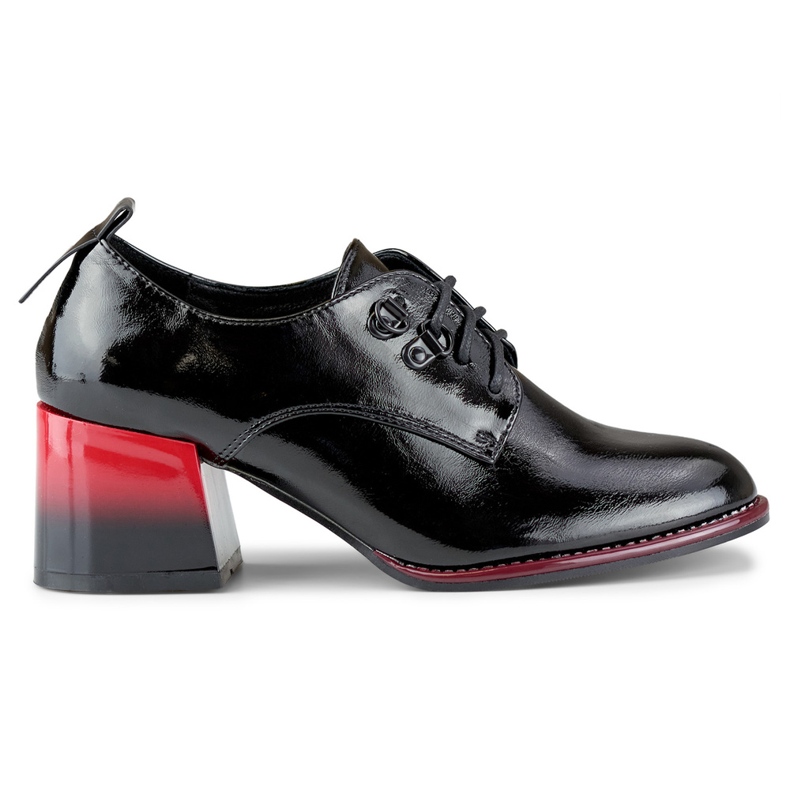 Pantofi eleganti de dama cu siret cu toc rosu negru Pantofi eleganti de dama cu siret cu toc rosu negru