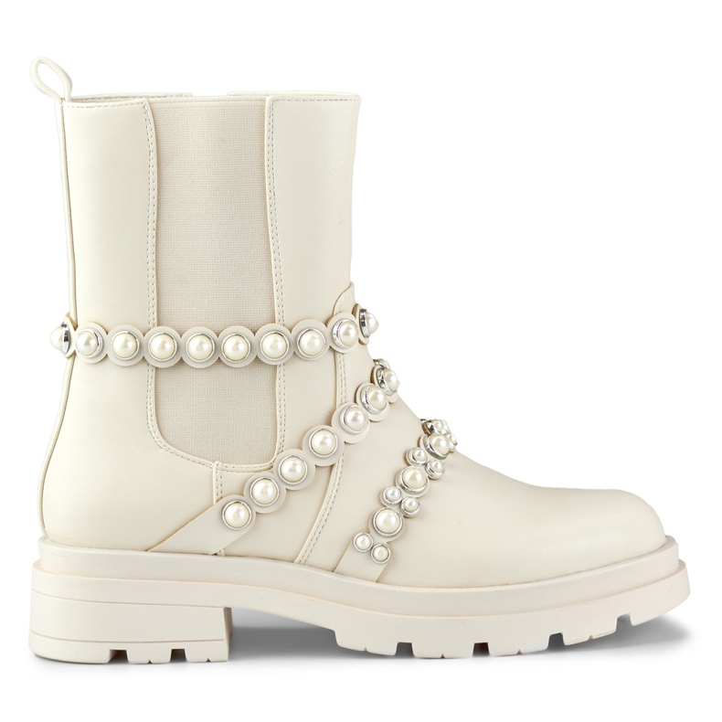 Botine de dama bej cu accesorii decorative