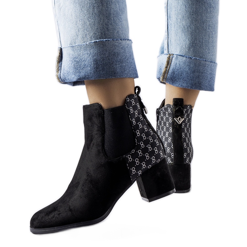 Cizme negre cu toc, Monte din piele ecologică negru