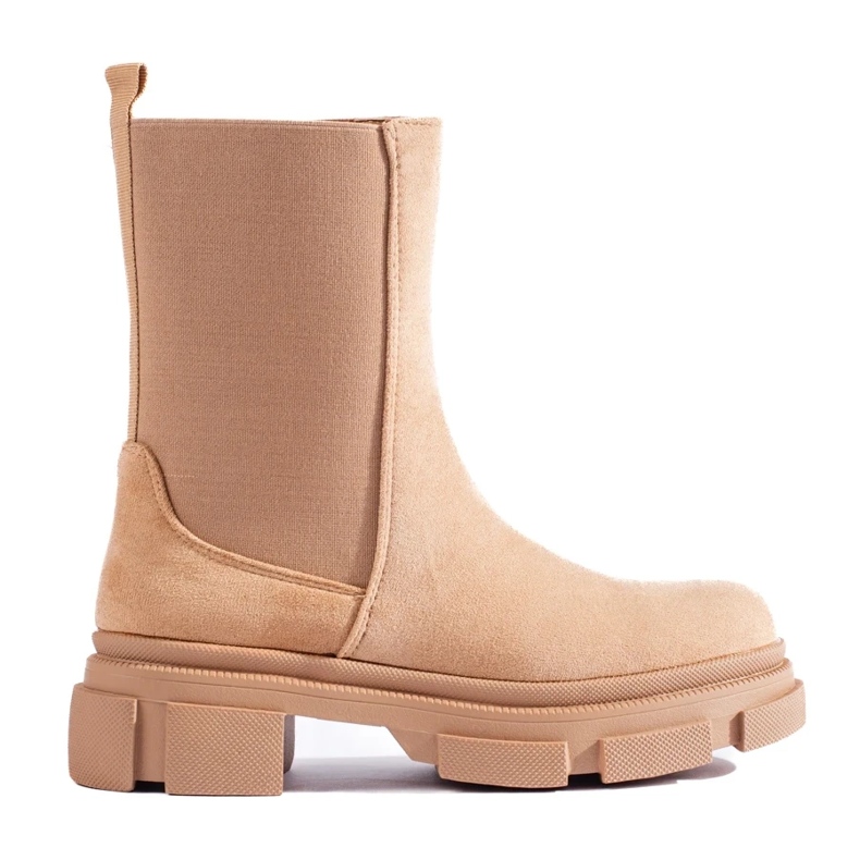 Cizme Chelsea înalte Shelovet de piele bej