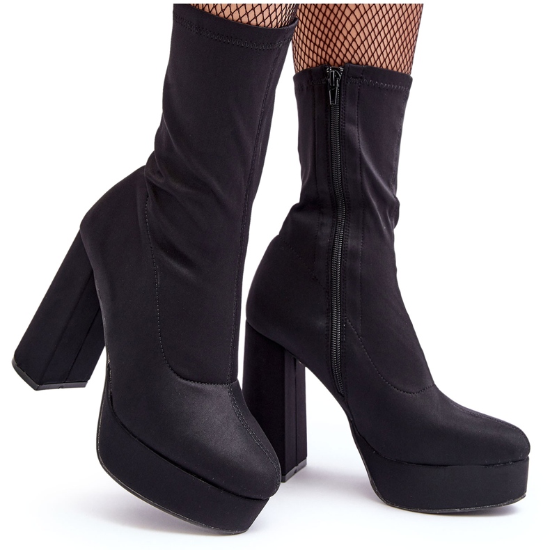 PH2 Botine negre Peculia cu toc inalt cu fermoar negru