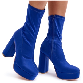 PH2 Botine albastre Peculia cu toc inalt cu fermoar albastru