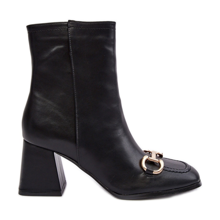 PH2 Botine Piele Toc Inalt Cu Decorat, Pamelinta Neagra negru