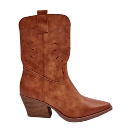 PH2 Cizme de cowboy cu toc jos din piele Ursuline Camel maro