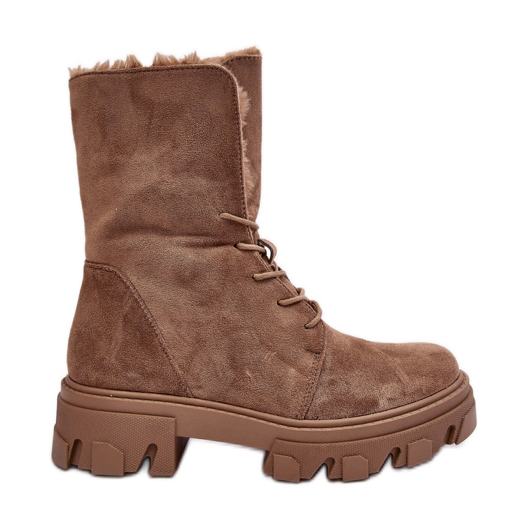 PS1 Botine Cu Siret Cu Blana, Bej Inchis Frendo maro PS1 Botine Cu Siret Cu Blana, Bej Inchis Frendo maro