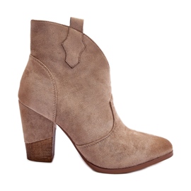 PS1 Cizme de cowboy din piele intoarsa beige, cu toc inalt bej