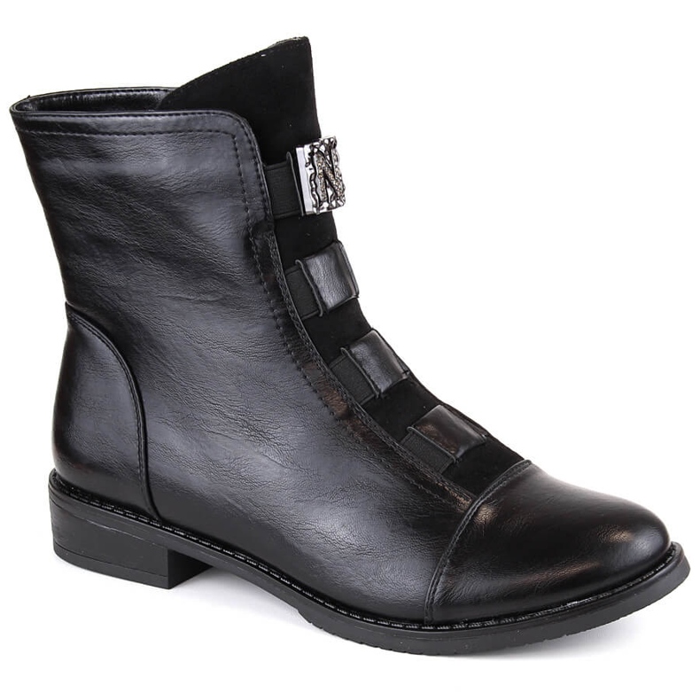Botine de dama izolate Jezzi negre cu decor negru Botine de dama izolate Jezzi negre cu decor negru