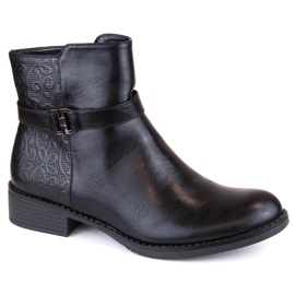 M. DASZYŃSKI Botine de damă izolate negre cu toc plat M.Daszyński negru