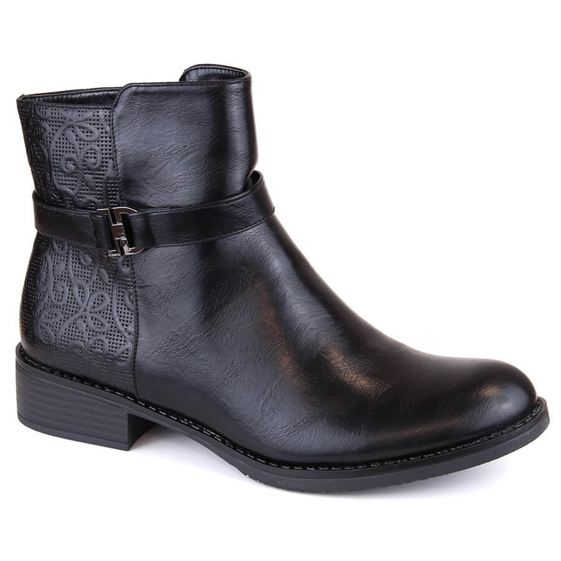 M. DASZYŃSKI Botine de damă izolate negre cu toc plat M.Daszyński negru