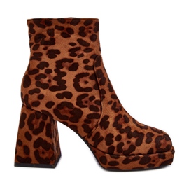 PS1 Botine din piele intoarsa cu toc gros, model animal, maro abnus PS1 Botine din piele intoarsa cu toc gros, model animal, maro abnus