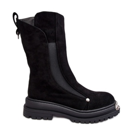 PS1 Cizme plate izolate din piele intoarsa Neagra Palimra negru