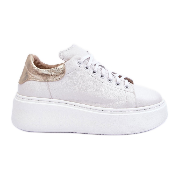Pantofi sport de damă din piele pe platformă alb Lemar 10150