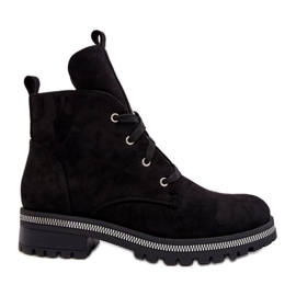 PS1 Botine De Damă De Căprioară Cu Decor Plesca Neagră negru PS1 Botine De Damă De Căprioară Cu Decor Plesca Neagră negru