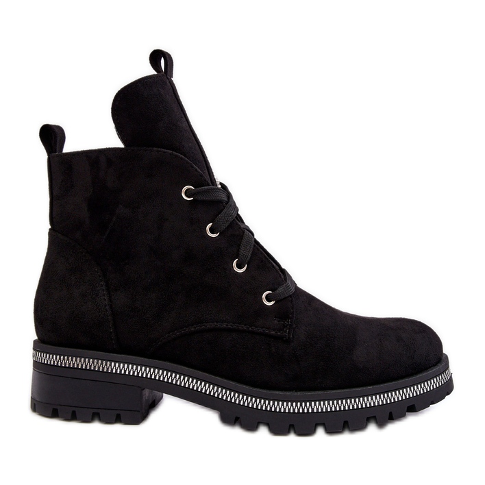 PS1 Botine De Damă De Căprioară Cu Decor Plesca Neagră negru PS1 Botine De Damă De Căprioară Cu Decor Plesca Neagră negru