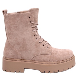 Botine Burse Khaki cu platformă cu șireturi bej