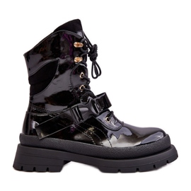 Cizme Dama Patent Worker Pe Platforma Neagra Nahili negru Cizme Dama Patent Worker Pe Platforma Neagra Nahili negru