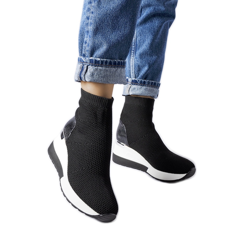 Tenisi negri din material textil cu pene Casgio negru