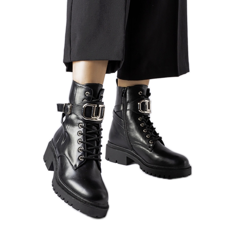 Botine clasice negre cu cataramă Capistrano negru