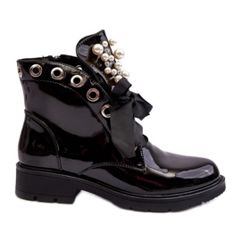 Botine Decorate Lăcuite Sirdre Negre negru Botine Decorate Lăcuite Sirdre Negre negru