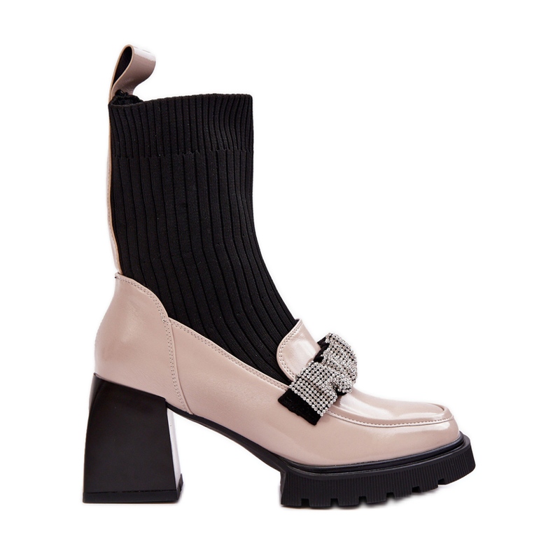 Cizme De Dama Cu Ciorapa Toc Inalt Bej S.Barski MR870-41