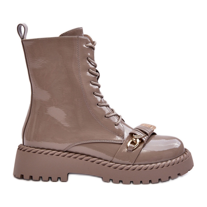 Botine de damă patentate Worker cu decor bej S.Barski MR870-67
