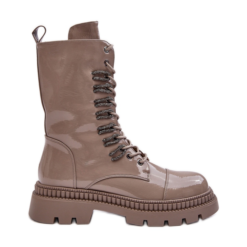 Botine Worker cu șireturi pentru femei, bej închis S.Barski MR870-72