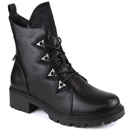 Botine de damă negre izolate cu zirconi S.Barski HY93-52A negru Botine de damă negre izolate cu zirconi S.Barski HY93-52A negru