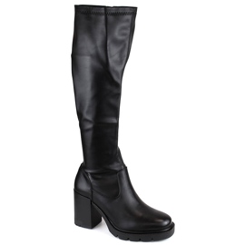 Cizme elastice de dama cu toc inalt si platforma, Potocki negre SZ12246 negru