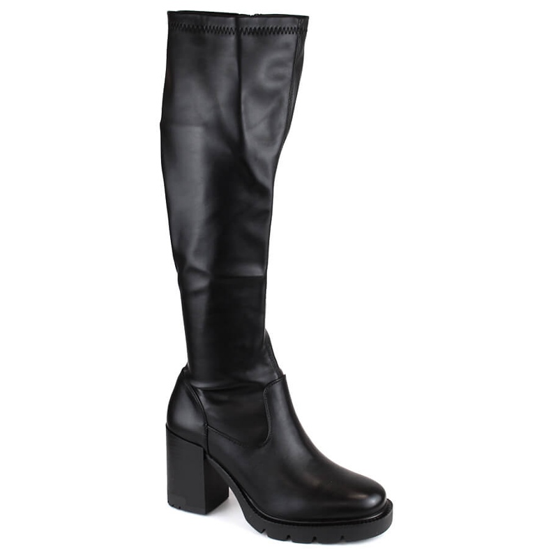 Cizme elastice de dama cu toc inalt si platforma, Potocki negre SZ12246 negru