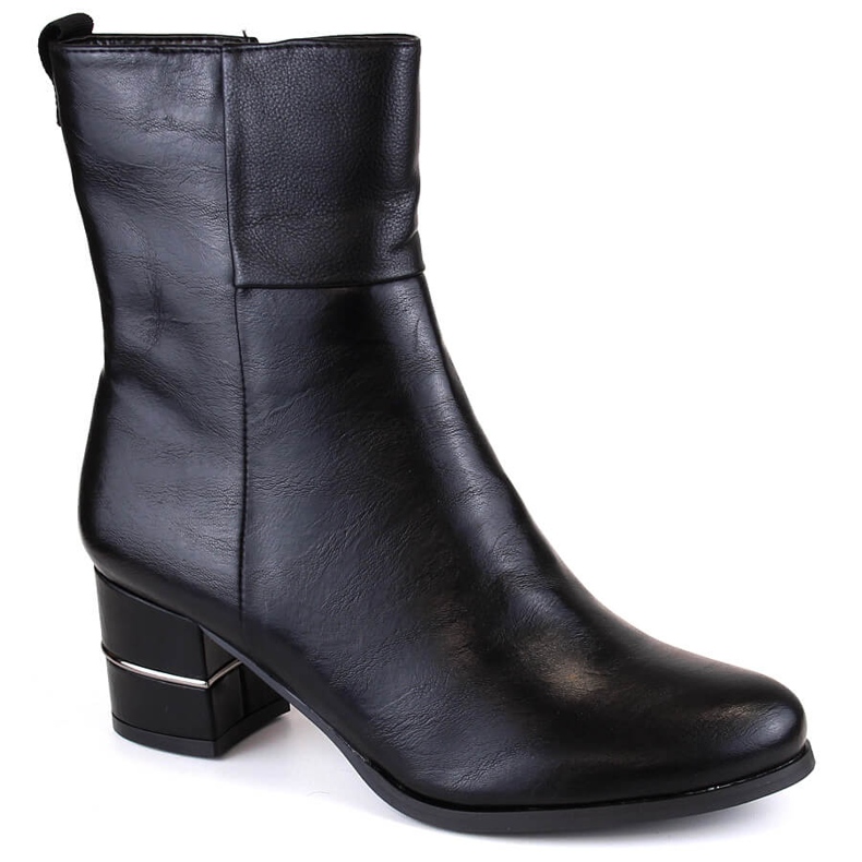 Botine de dama izolate Jezzi ASA125A-5 negre cu toc decorativ negru