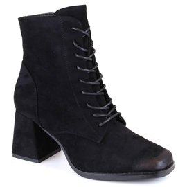 Botine de piele intoarsa de dama cu sireturi si fermoar, Potocki negre SZ12185 negru