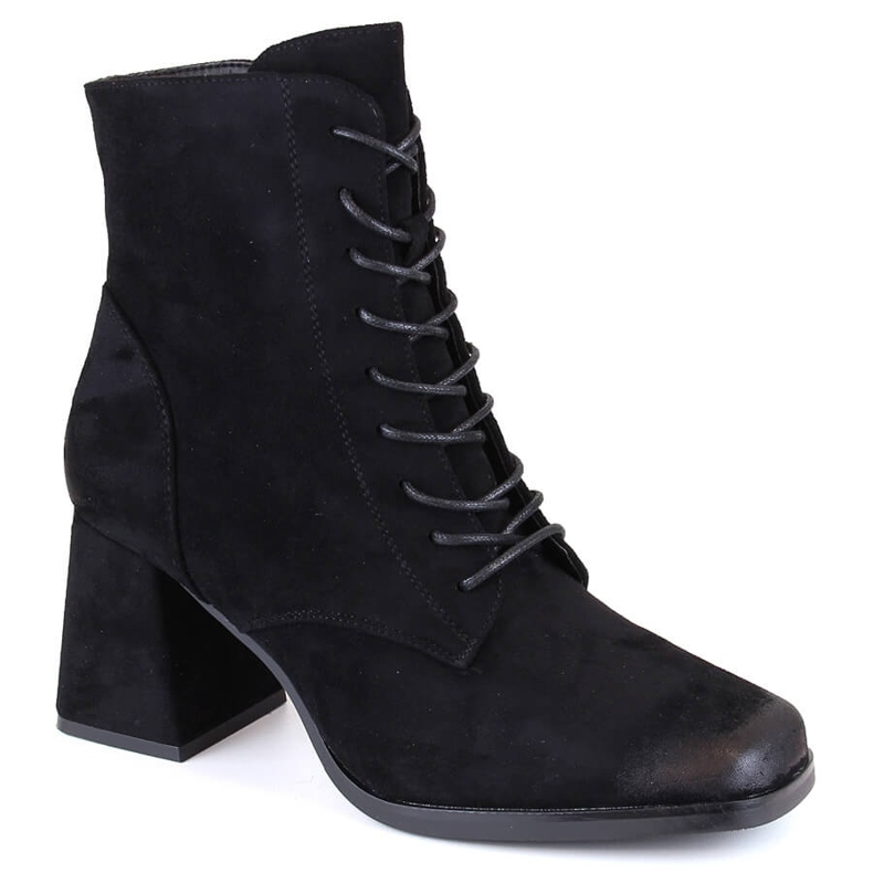 Botine de piele intoarsa de dama cu sireturi si fermoar, Potocki negre SZ12185 negru
