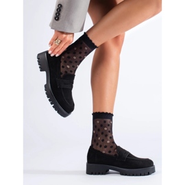 Mocasini Shelovet din piele intoarsa cu talpa groasa negru