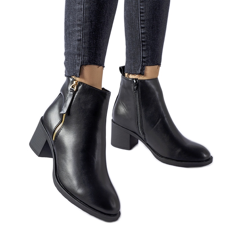 Botine clasice negre Ivano cu toc joase negru Botine clasice negre Ivano cu toc joase negru