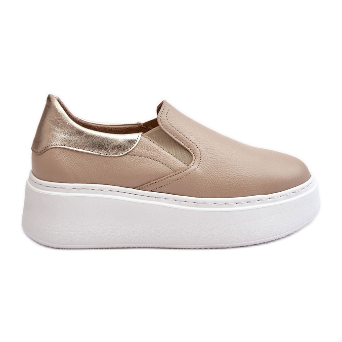Pantofi sport de damă din piele Lemar Manish bej pe platformă
