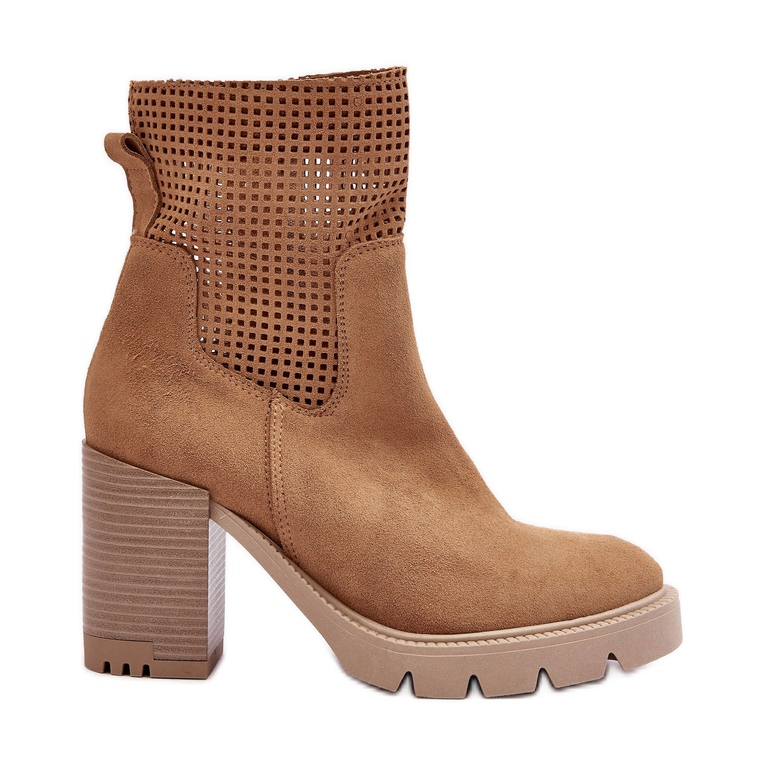 Lewski Shoes Botine de damă ajurate din piele intoarsa Camel Lewski 3386 bej