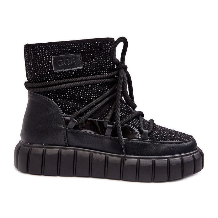 Cizme izolate de zăpadă decorate cu strasuri GOE MM2N4080 Negru Cizme izolate de zăpadă decorate cu strasuri GOE MM2N4080 Negru