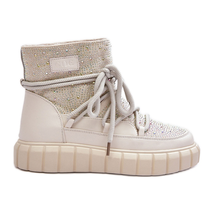 Cizme de zăpadă izolate decorate cu strasuri GOE MM2N4081 Bej