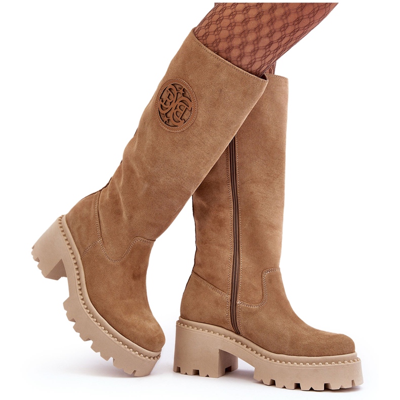 Lewski Shoes Cizme peste genunchi din piele intoarsa de dama bej Lewski 3367