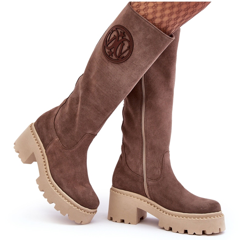 Lewski Shoes Cizme peste genunchi din piele intoarsa de dama maro Lewski 3367