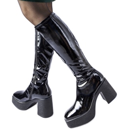 Inna Cizme cu toc inalt Fecteau lacuite negre negru Inna Cizme cu toc inalt Fecteau lacuite negre negru