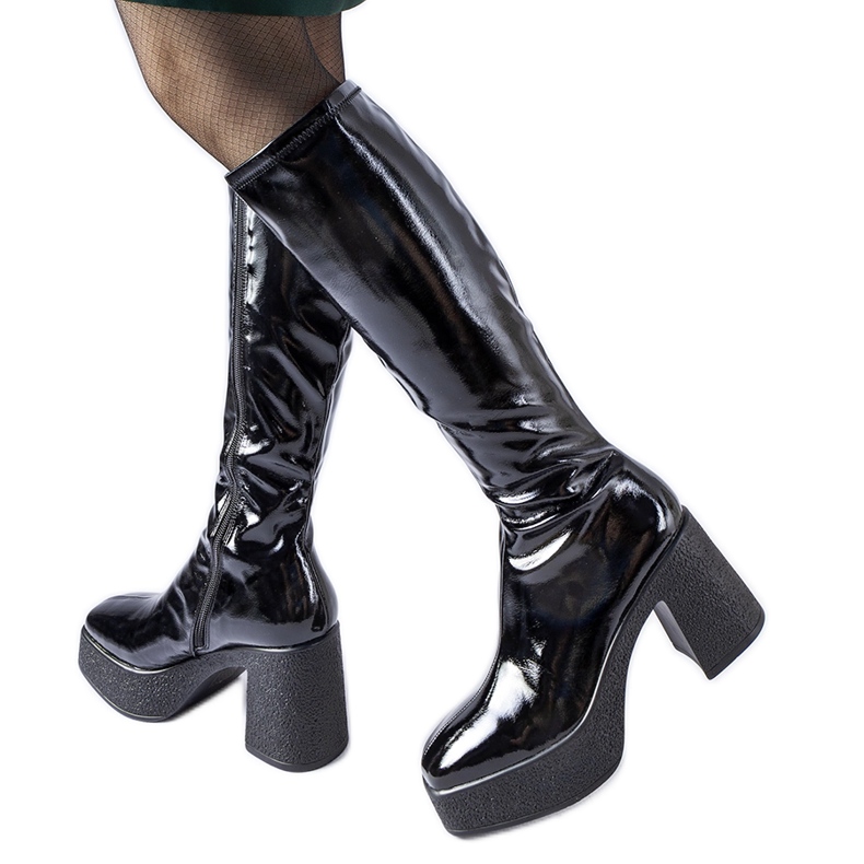 Inna Cizme cu toc inalt Fecteau lacuite negre negru Inna Cizme cu toc inalt Fecteau lacuite negre negru