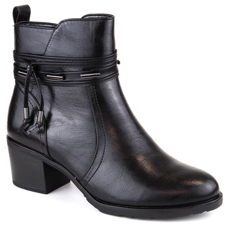Botine izolate cu toc cu decor Jezzi W JEZ415A, negre negru