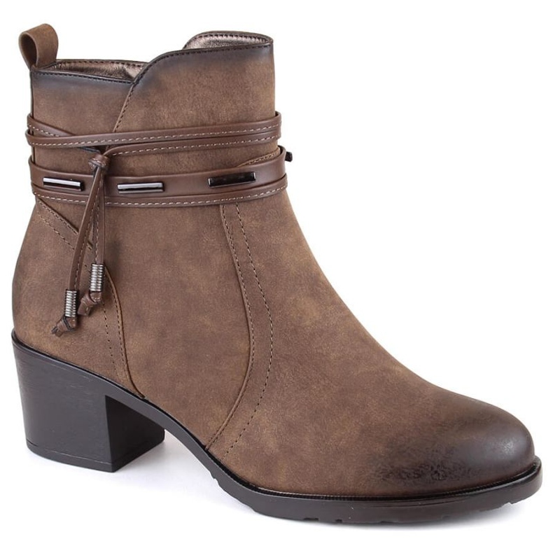 Botine izolate cu toc inalt Jezzi W JEZ415B cu decor, maro