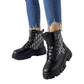 Botine negre cu inscripții decorative Madelene negru Botine negre cu inscripții decorative Madelene negru