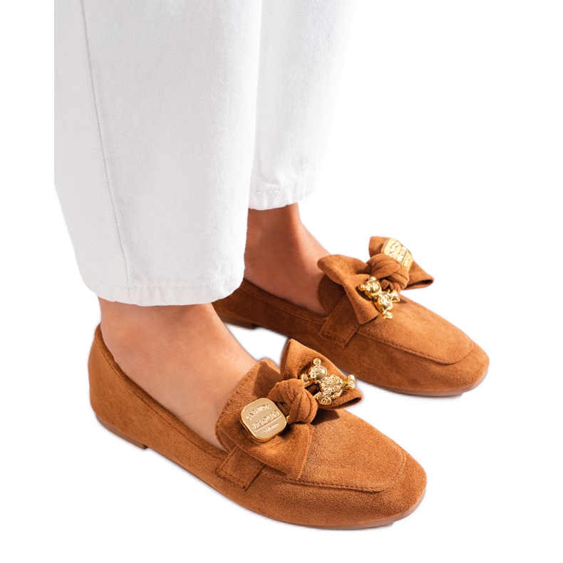 Mocasini de dama maro de piele intoarsa Shelovet