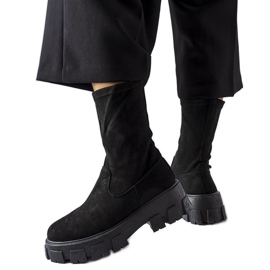 Inna Botine negre din piele intoarsa si sosete din piele ecologica Pancrazio negru Inna Botine negre din piele intoarsa si sosete din piele ecologica Pancrazio negru