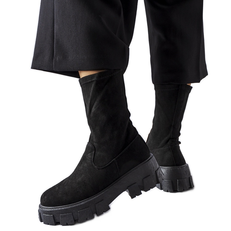 Inna Botine negre din piele intoarsa si sosete din piele ecologica Pancrazio negru Inna Botine negre din piele intoarsa si sosete din piele ecologica Pancrazio negru